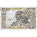 COSTA DE MARFIL 1000 frcs. 1977 circulado